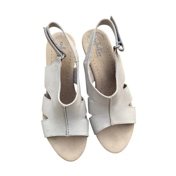 Clarks Cream Wedge Shoes with Cut-Out Design - Picture 1 of 7